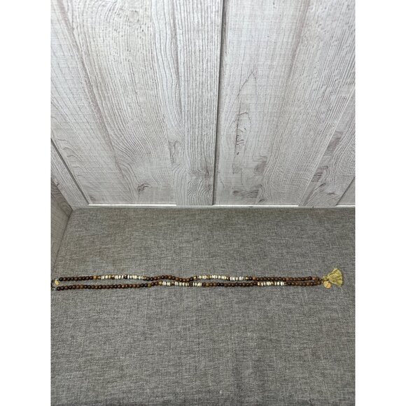 Melvin Wooden Beads Boho Good Fortune Necklace With Gold-Tone Charms & Tassel - Picture 6 of 7